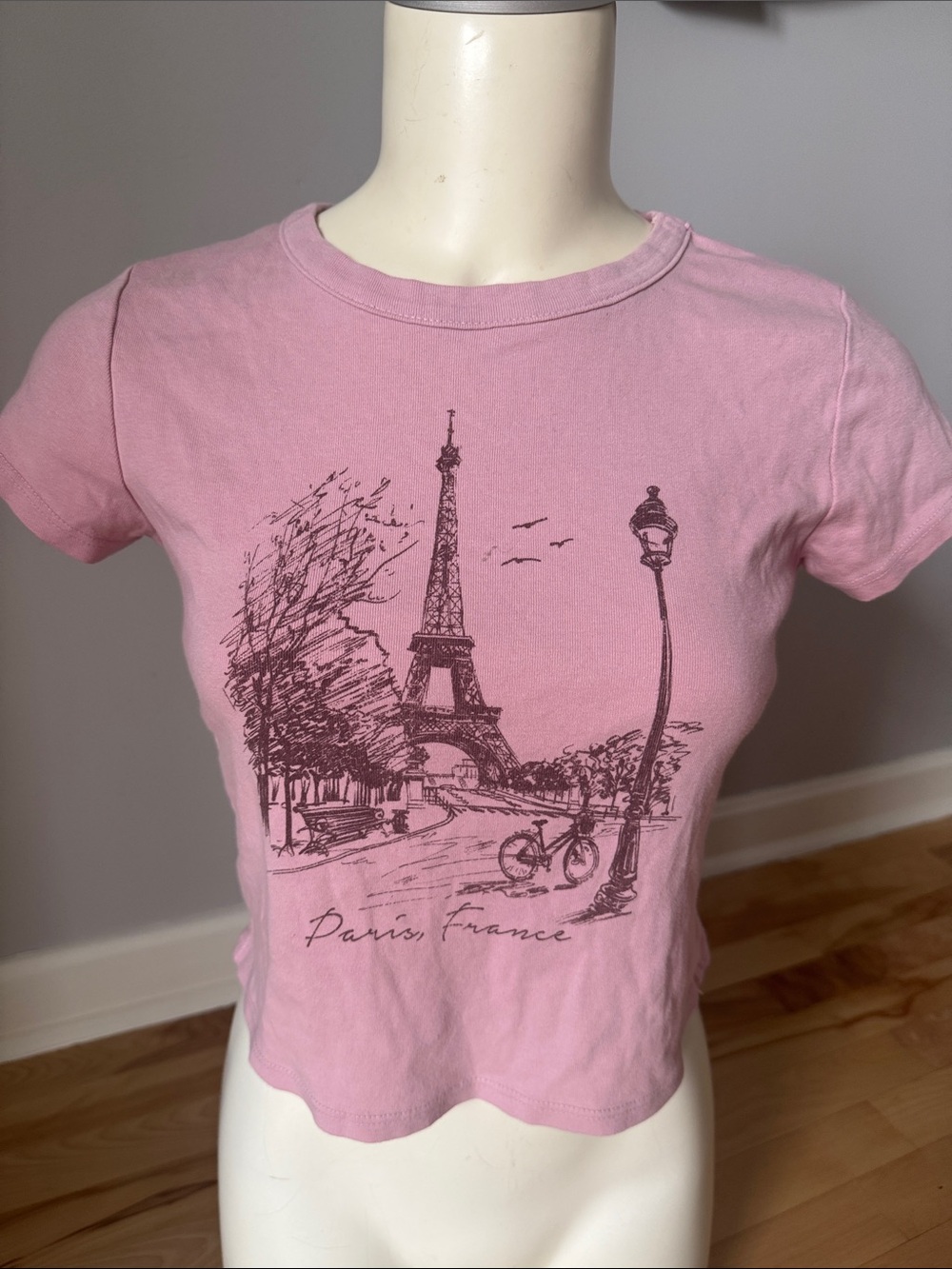 Altar’d State Pink Paris Graphic Cropped Tee Size Small